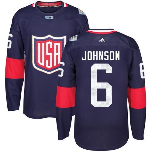 Team USA #6 Erik Johnson Navy Blue 2016 World Cup Stitched Jersey