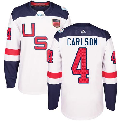 Team USA #4 John Carlson White 2016 World Cup Stitched Jersey