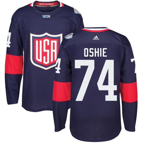 Team USA #74 T. J. Oshie Navy Blue 2016 World Cup Stitched Jersey