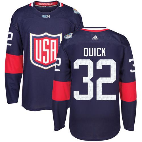 Team USA #32 Jonathan Quick Navy Blue 2016 World Cup Stitched Jersey