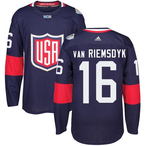 Team USA #16 James Van Riemsdyk Navy Blue 2016 World Cup Stitched Jersey