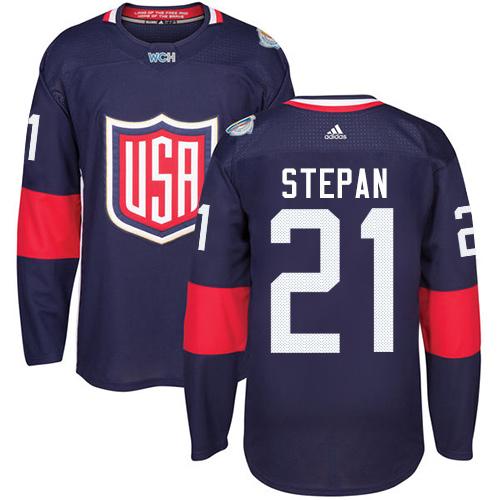 Team USA #21 Derek Stepan Navy Blue 2016 World Cup Stitched Jersey