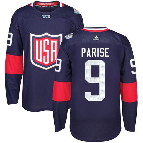 Team USA #9 Zach Parise Navy Blue 2016 World Cup Stitched Jersey