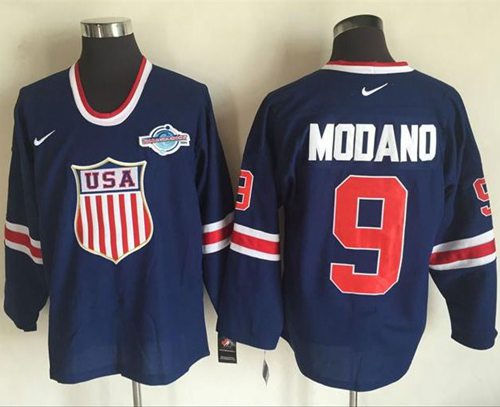 Team USA #9 Mike Modano Navy Blue 2014 Olympic Nike Throwback Stitched Jersey