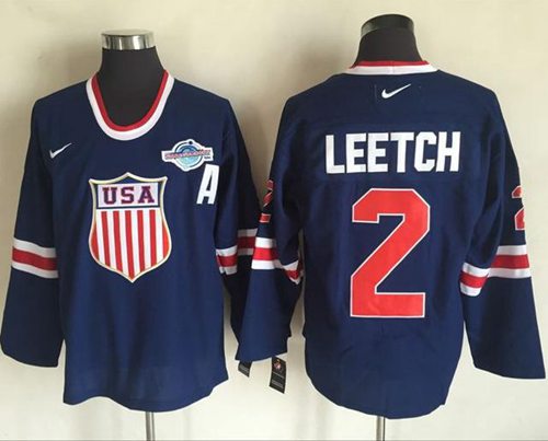 Team USA #2 Brian Leetch Navy Blue 2014 Olympic Nike Throwback Stitched Jersey