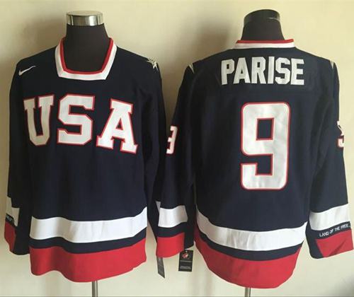 Team USA #9 Zach Parise Navy Blue 2010 Olympic 1960 Throwback Stitched Jersey