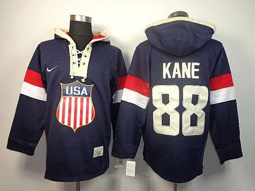 Team USA Olympics #88 Patrick Kane Navy Blue Sawyer Hooded Sweatshirt Stitched Jersey