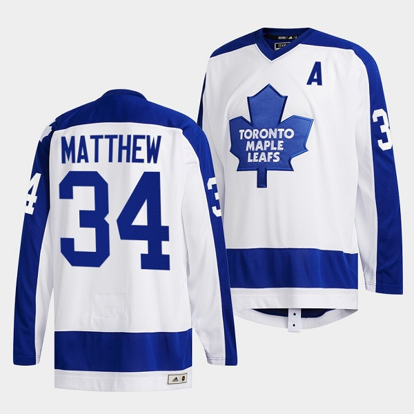 Toronto Maple Leafs #34 Auston Matthews White Classics Primary Logo Stitched Jersey