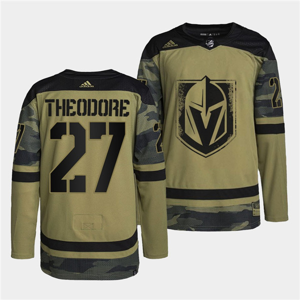 Vegas Golden Knights #27 Shea Theodore 2022 Camo Military Appreciation Night Stitched Jersey