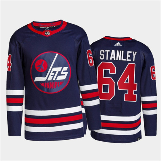 Winnipeg Jets #64 Logan Stanley 2021 22 Navy Stitched Jersey