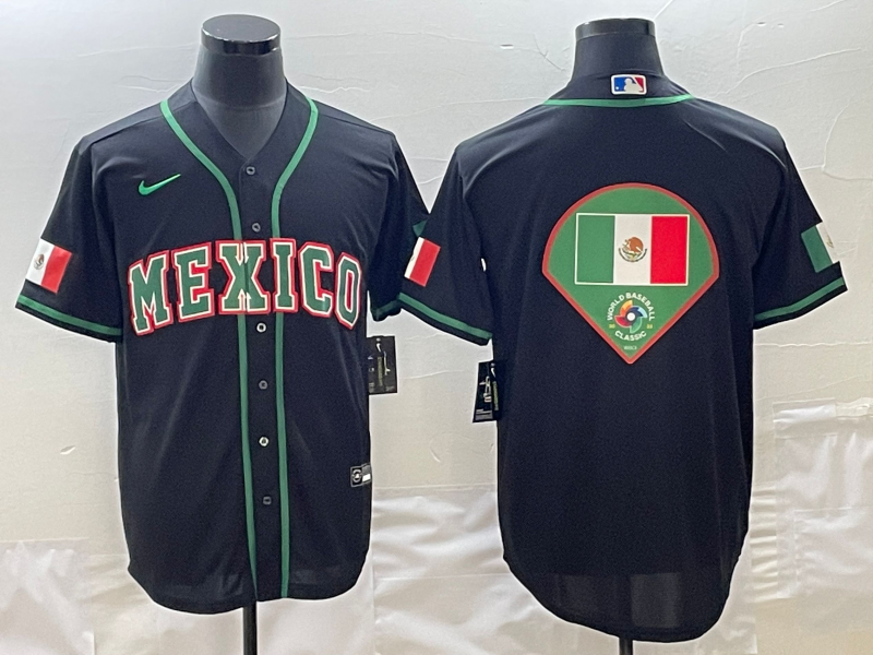 Mexico 2023 Black World Big Logo Classic Stitched Jersey