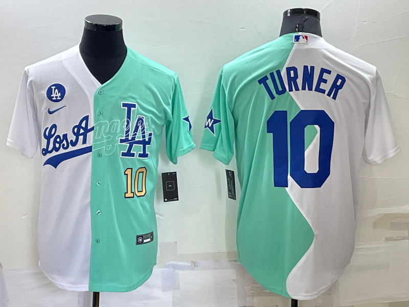 Los Angeles Dodgers #10 Justin Turner 2022 All-Star White Green Cool Base Stitched Jersey