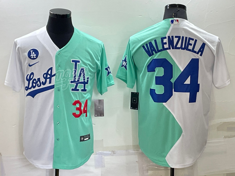 Los Angeles Dodgers #34 Fernando Valenzuela 2022 All-Star White Green Cool Base Stitched Jersey