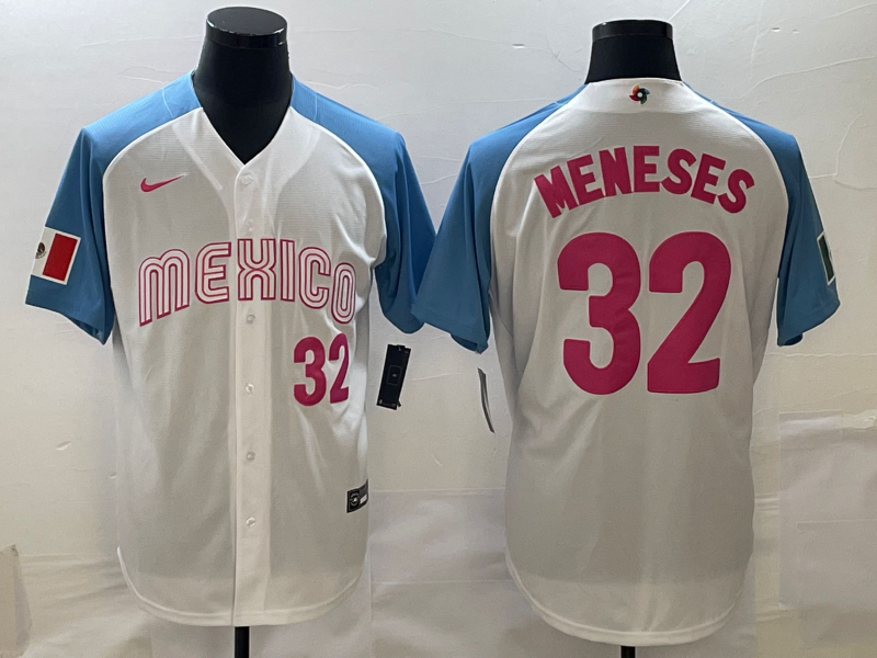 Mexico #32 Joey Meneses 2023 White Blue World Classic Stitched Jersey