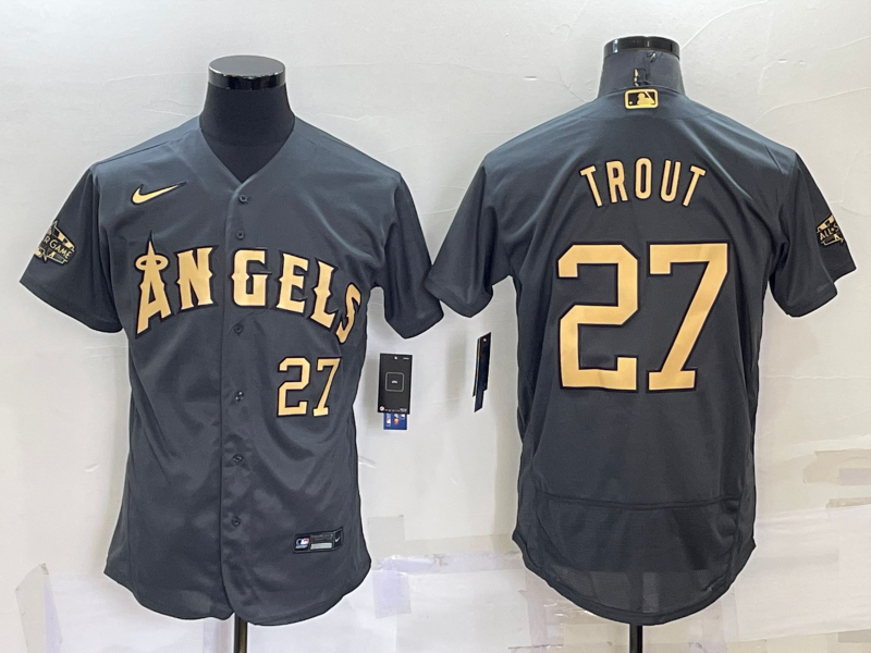 Los Angeles Angels #27 Mike Trout 2022 All-Star Charcoal Flex Base Stitched Jersey