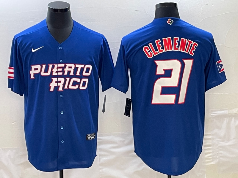 Puerto Rico #21 Roberto Clemente 2023 Royal World Classic Stitched Jersey
