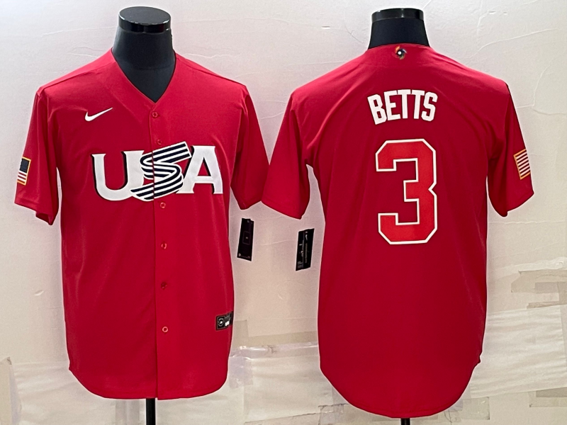 USA #3 Mookie Betts 2023 Red World Classic Stitched Jersey