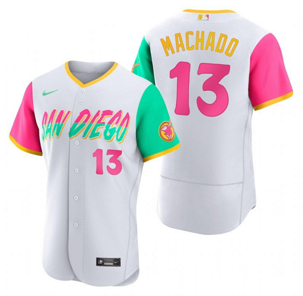 San Diego Padres #13 Manny Machado 2022 White City Connect Flex Base Stitched Jersey