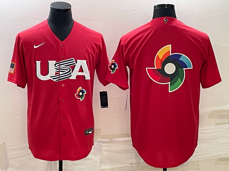 USA 2023 Red World Big Logo With Patch Classic Stitched Jersey