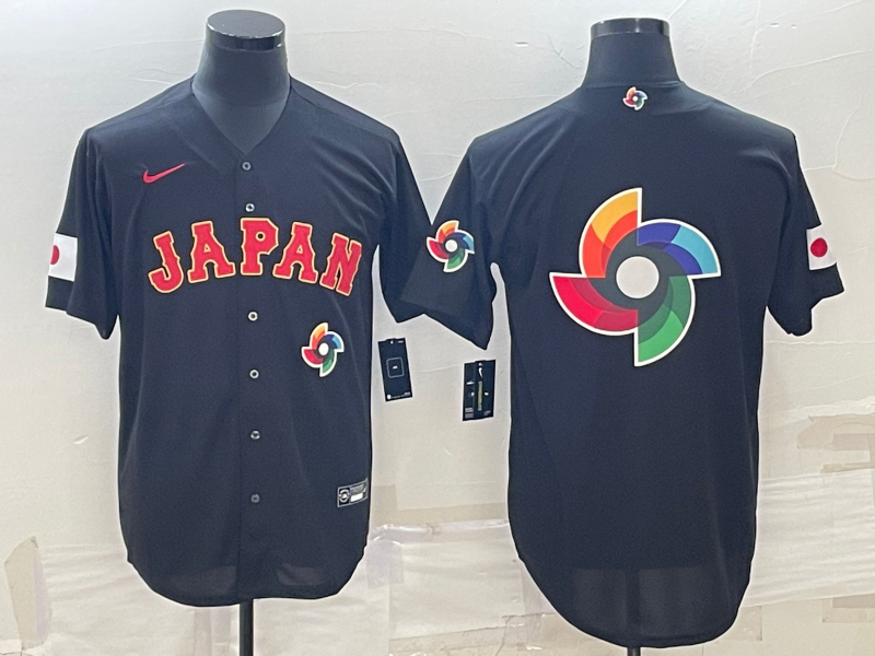 Japan 2023 Black World Big Logo With Patch Classic Stitched Jersey