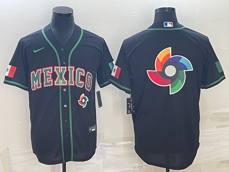 Mexico 2023 Black World Big Logo With Patch Classic Stitched Jersey