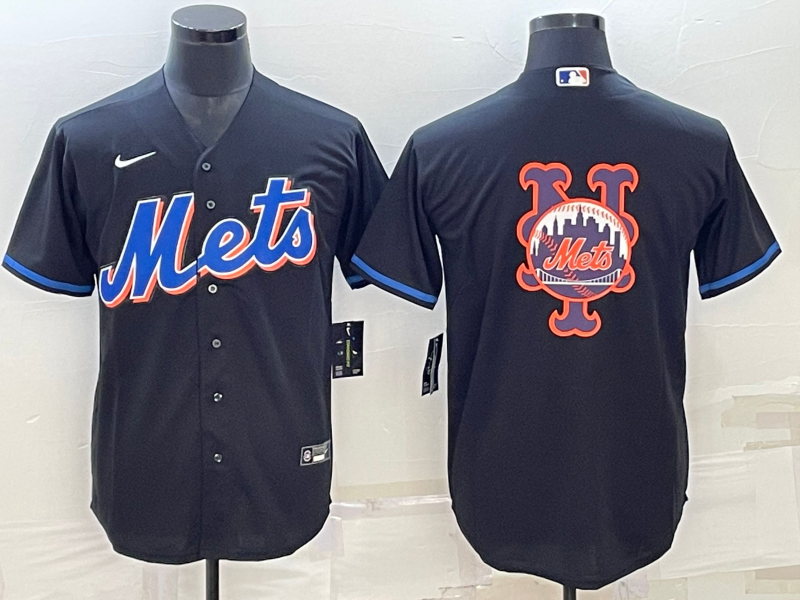 New York Mets Black Team Big Logo Cool Base Stitched Jersey