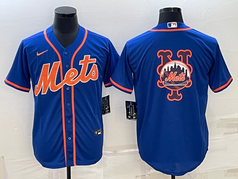 New York Mets Royal Team Big Logo Cool Base Stitched Jersey