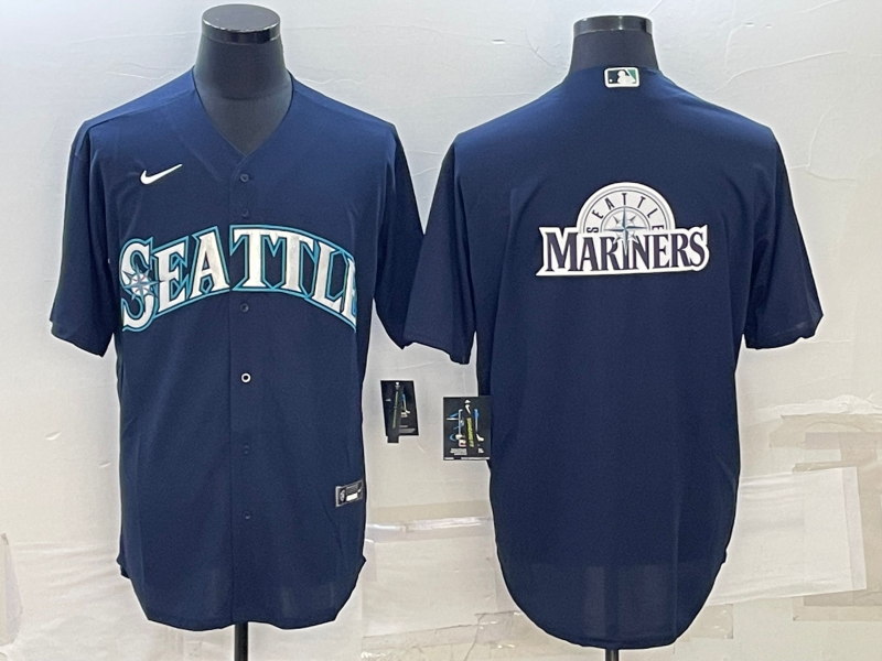 Seattle Mariners Navy Team Big Logo Cool Base Stitched Jersey