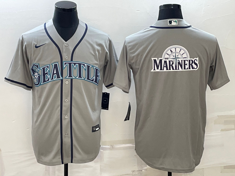 Seattle Mariners Gray Team Big Logo Cool Base Stitched Jersey