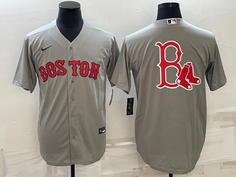 Boston Red Sox Gray Team Big Logo Cool Base Stitched Jersey