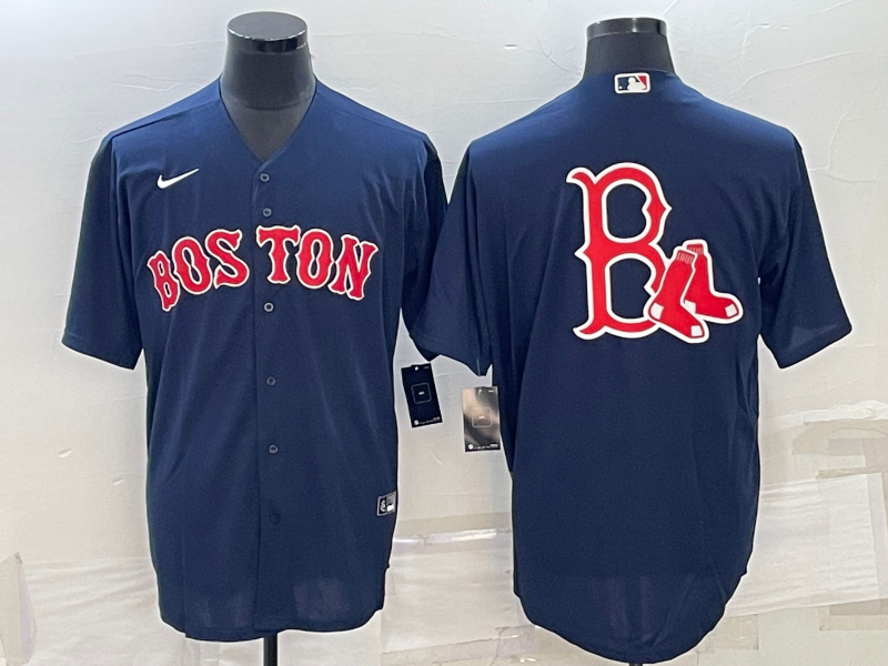 Boston Red Sox Navy Team Big Logo Cool Base Stitched Jersey
