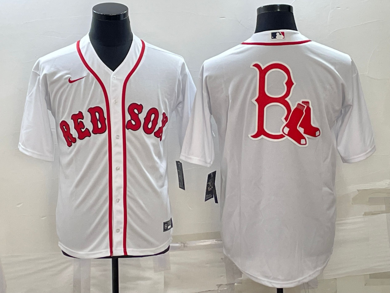 Boston Red Sox White Team Big Logo Cool Base Stitched Jersey