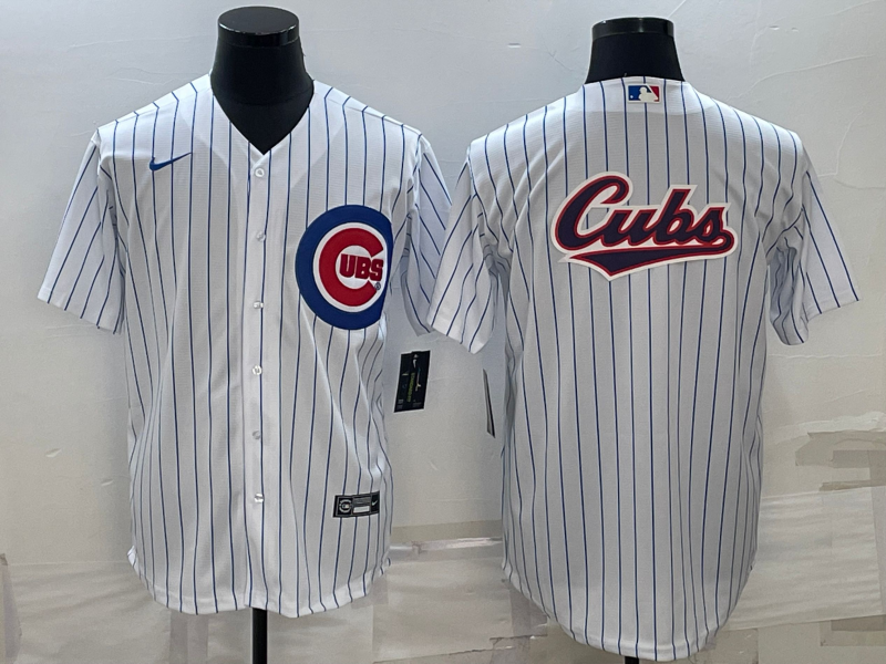 Chicago Cubs White Team Big Logo Cool Base Stitched Jersey