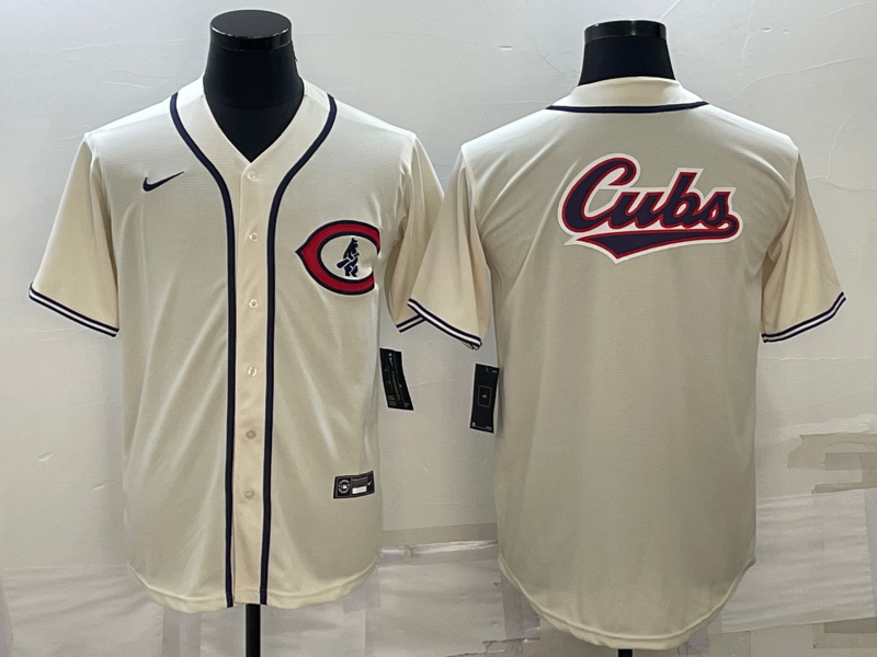 Chicago Cubs Cream Team Big Logo Cool Base Stitched Jersey
