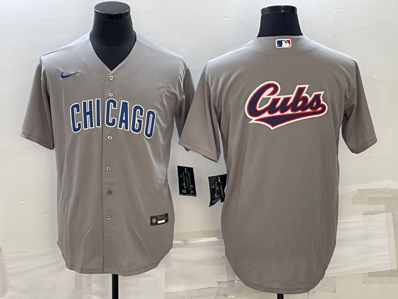 Chicago Cubs Grey Team Big Logo Cool Base Stitched Jersey