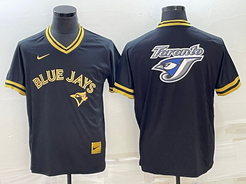 Toronto Blue Jays Black Gold Team Big Logo Cool Base Stitched Jersey