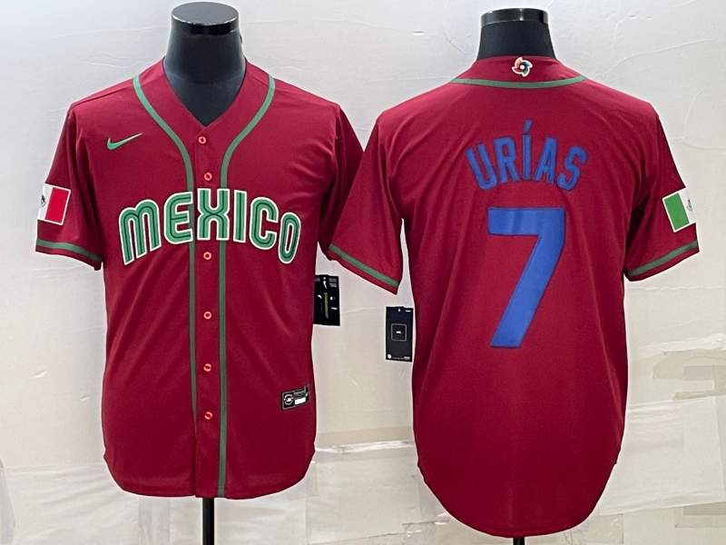 Mexico #7 Julio Urías 2023 Red Blue World Classic Stitched Jersey