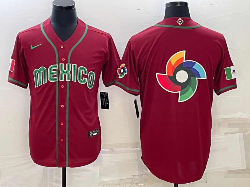 Mexico 2023 Red World Big Logo With Patch Classic Stitched Jersey