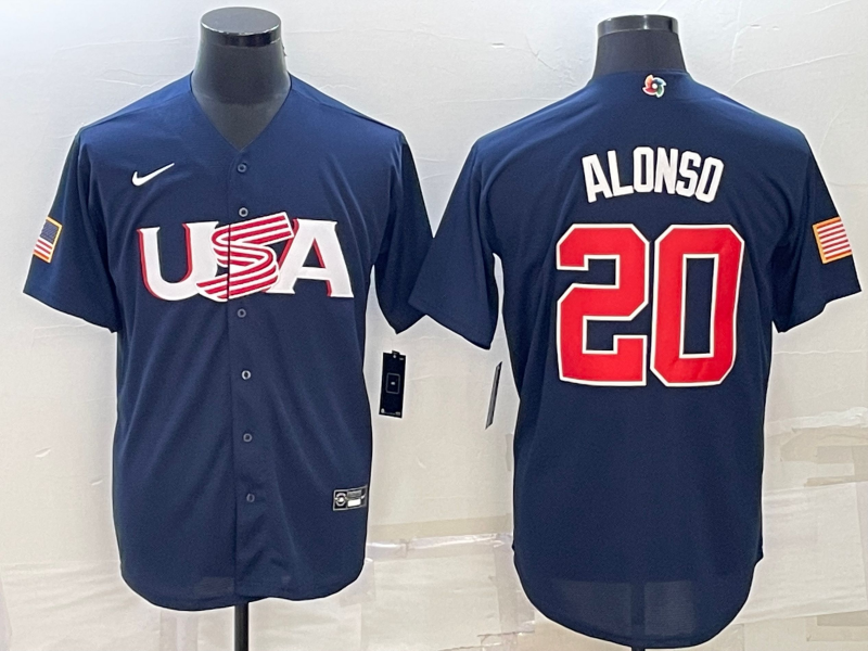 USA #20 Pete Alonso 2023 Navy World Classic Stitched Jersey
