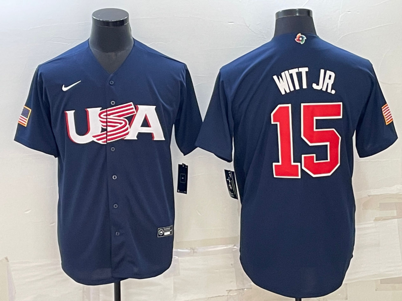 USA #15 Bobby Witt Jr. 2023 Navy World Classic Stitched Jersey