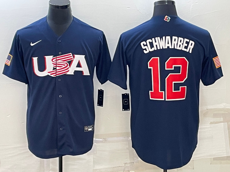 USA #12 Kyle Schwarber 2023 Navy World Classic Stitched Jersey
