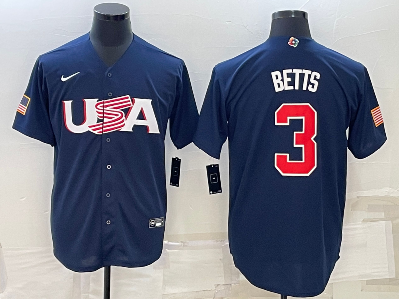 USA #3 Mookie Betts 2023 Navy World Classic Stitched Jersey