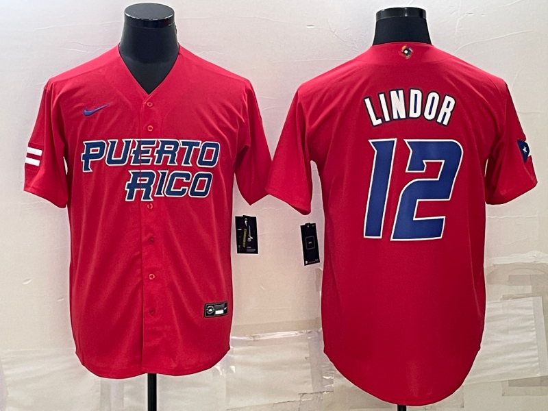 Puerto Rico #12 Francisco Lindor 2023 Red World Classic Stitched Jersey