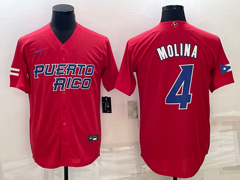 Puerto Rico #4 Yadier Molina 2023 Red World Classic Stitched Jersey