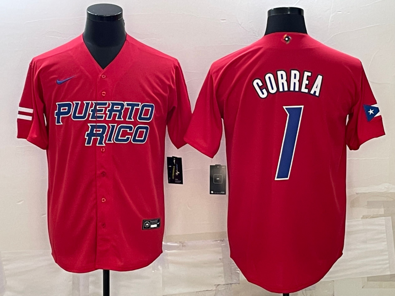 Puerto Rico #1 Carlos Correa 2023 Red World Classic Stitched Jersey