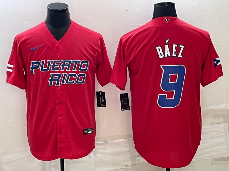 Puerto Rico #9 Javier Báez 2023 Red World Classic Stitched Jersey