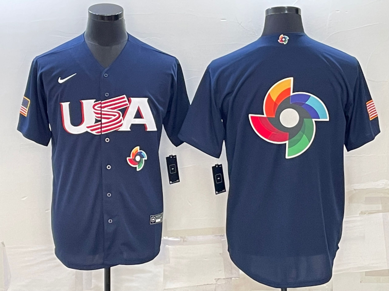 USA 2023 Navy World Big Logo Classic Stitched Jersey
