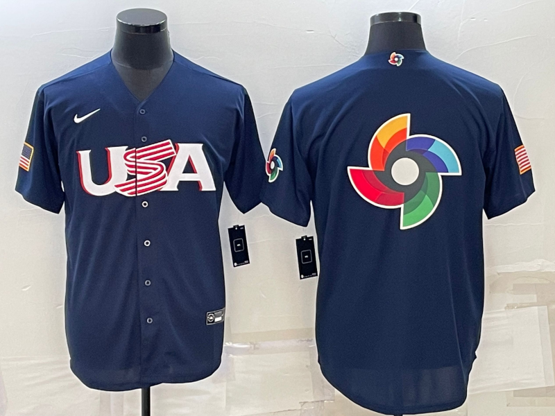 USA Blank 2023 Navy World Big Logo With Patch Classic Stitched Jersey