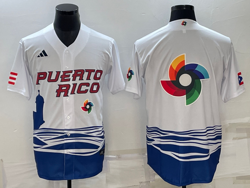 Puerto Rico 2023 White World Big Logo With Patch Classic Stitched Jersey