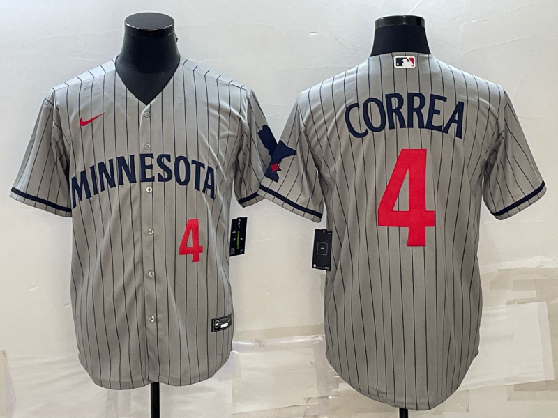 Minnesota Twins #4 Carlos Correa 2023 Grey Home Team Cool Base Stitched Jersey